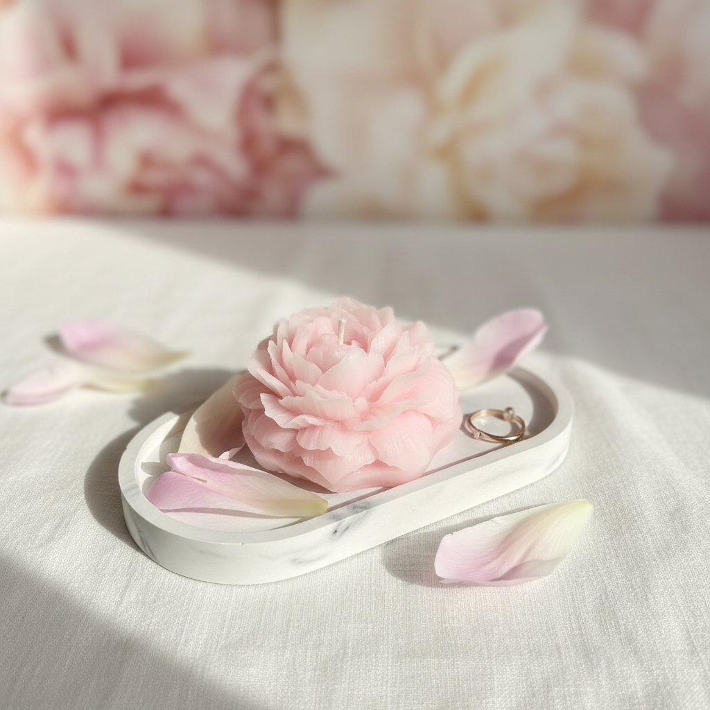 Small Oval Tray with Peony Flower Candle