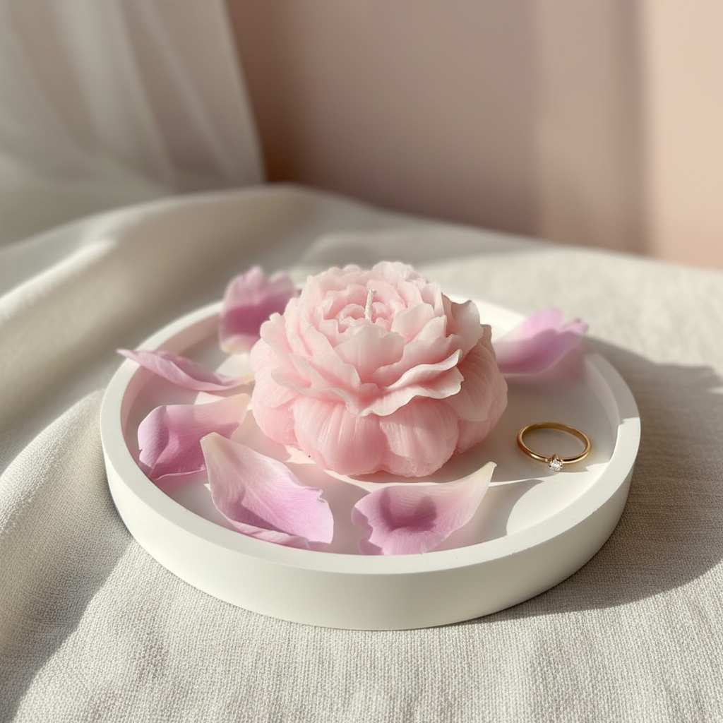 Small Round Tray with Peony Flower Candle